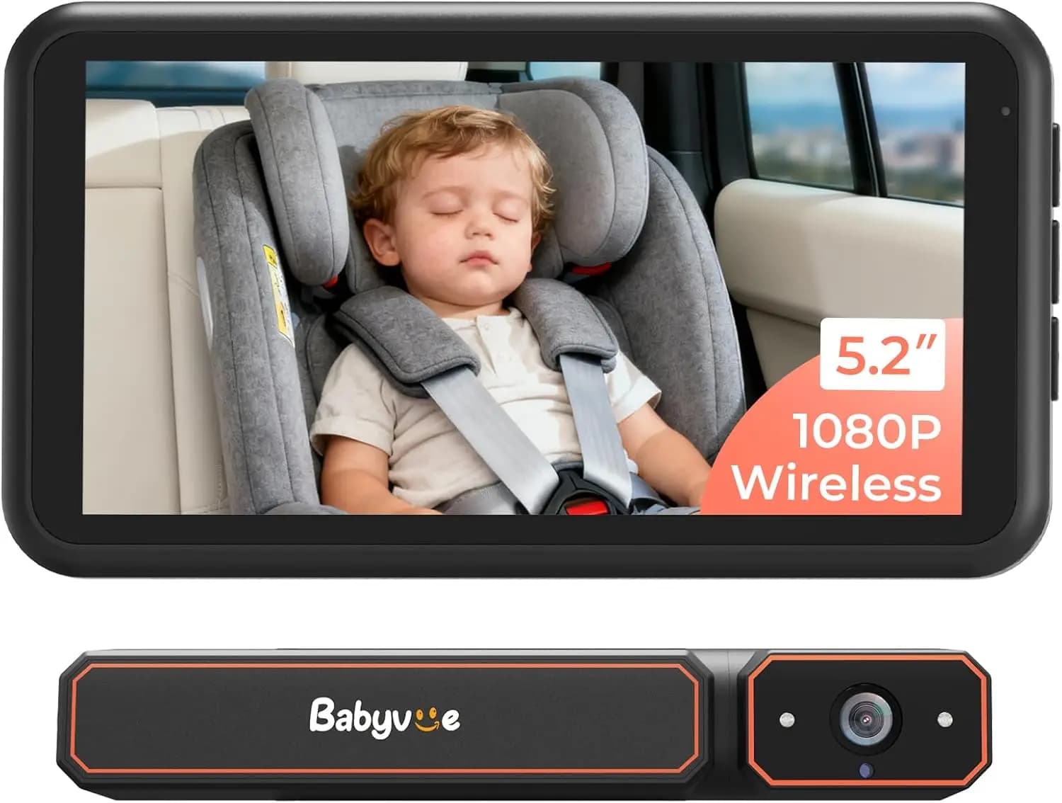 Telecamera Wireless per Auto per Bambini, Visione Notturna HD1080P, Monitor per Sedile Posteriore con Display da 5,2 Pollici e Zoom 3X