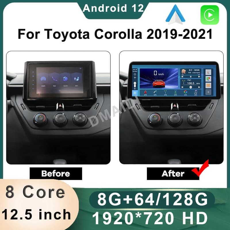 Lettore multimediale per auto Android 12 da 12,5 pollici GPS Navi per Toyota Corolla Ringing Lingshang Asia Lion 2019-2021 Stereo Radio Touch