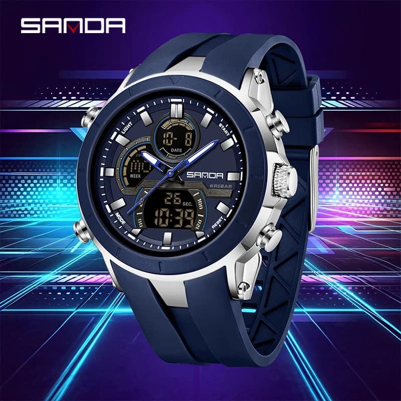 SANDA Orologi da uomo Conto alla rovescia Sveglia impermeabile Orologio da polso Multifunzionale LED luminoso Orologio digitale al quarzo da uomo Sveglia