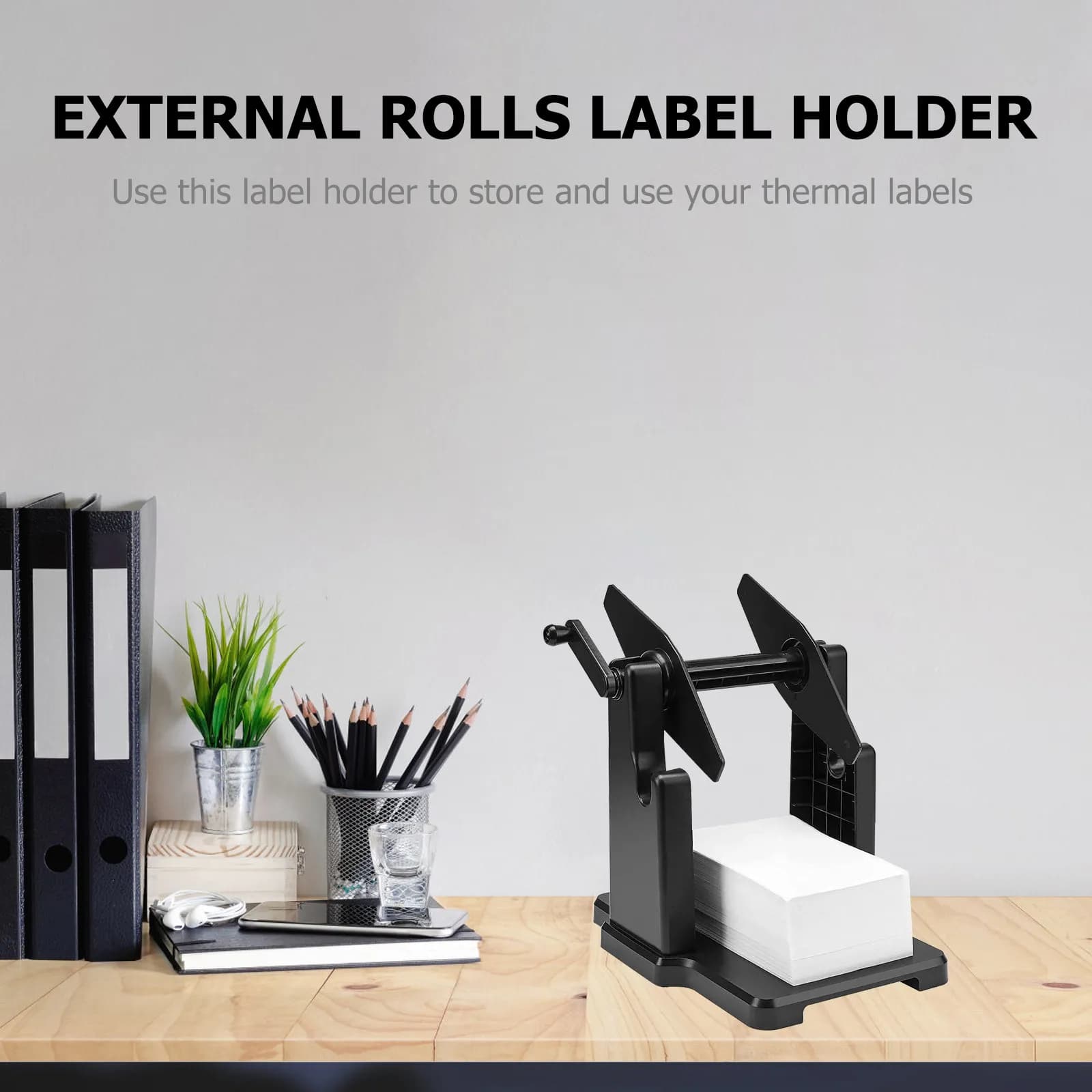 Set di 1 Porta Etichette Manuale per Etichette Termiche, Supporto per Rotoli Esterni, Materiale Plastico Robusto, Facile da Trasportare, Porta Etichette per Stampante