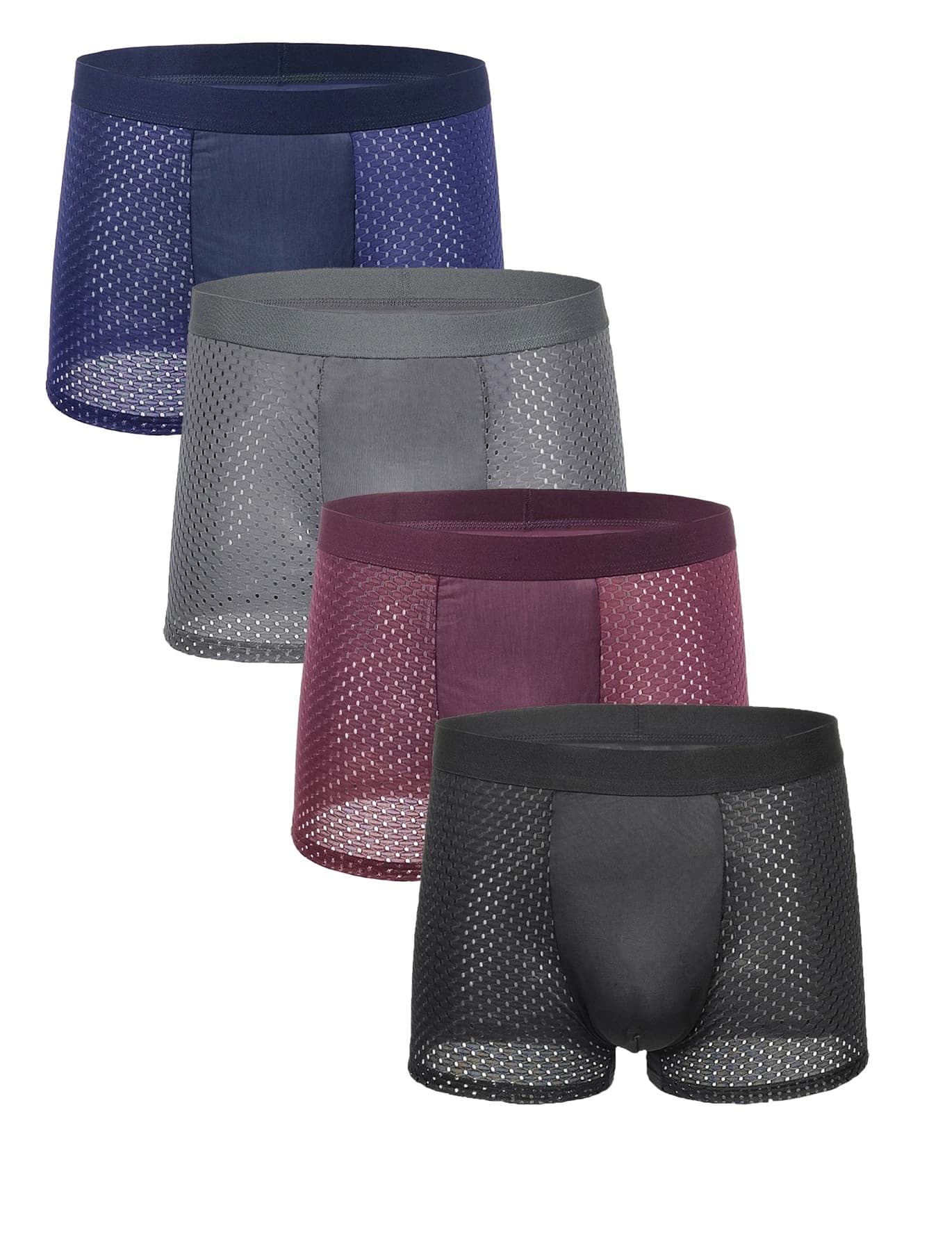 4-Piece Men's Ice Silk Mesh Boxer Briefs – Breathable Athletic Underwear, Stretch Fit, Multiple Sizes Available
