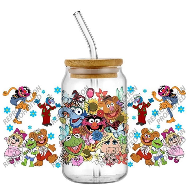 16oz UV DTF 3D Wall decal with Kermit The Muppet Show Rana, very popular, for glasses, cups, DIY, creative gift.