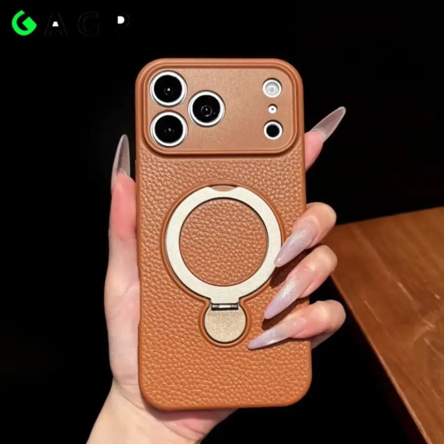 17pro max Luxury For Magsafe Magnetic Bracket Case For iPhone 17 Pro Max 16 15 14 13 Shockproof Holder Leather Pattern Cover