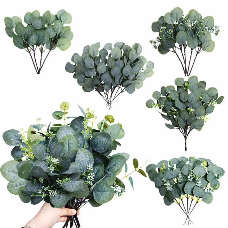 Table flower arrangement simulation green plant decoration 8-pronged eucalyptus branches artificial eucalyptus leaves single