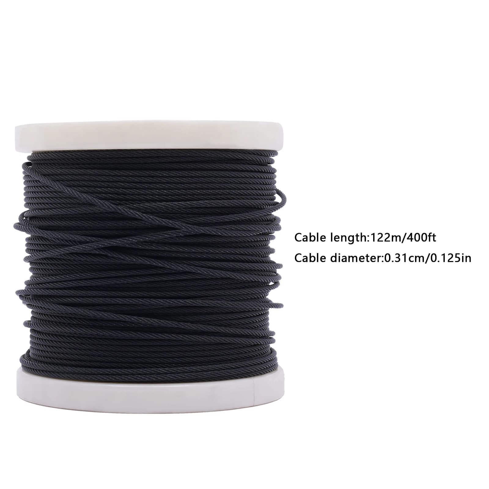 Cavo in Acciaio Inox 316 Nero da 1/8'' (3,17 mm) per Uso Marino, 122 Metri, per Ringhiere Interne, Scale di Aerei, Coperture e Recinzioni 7x7