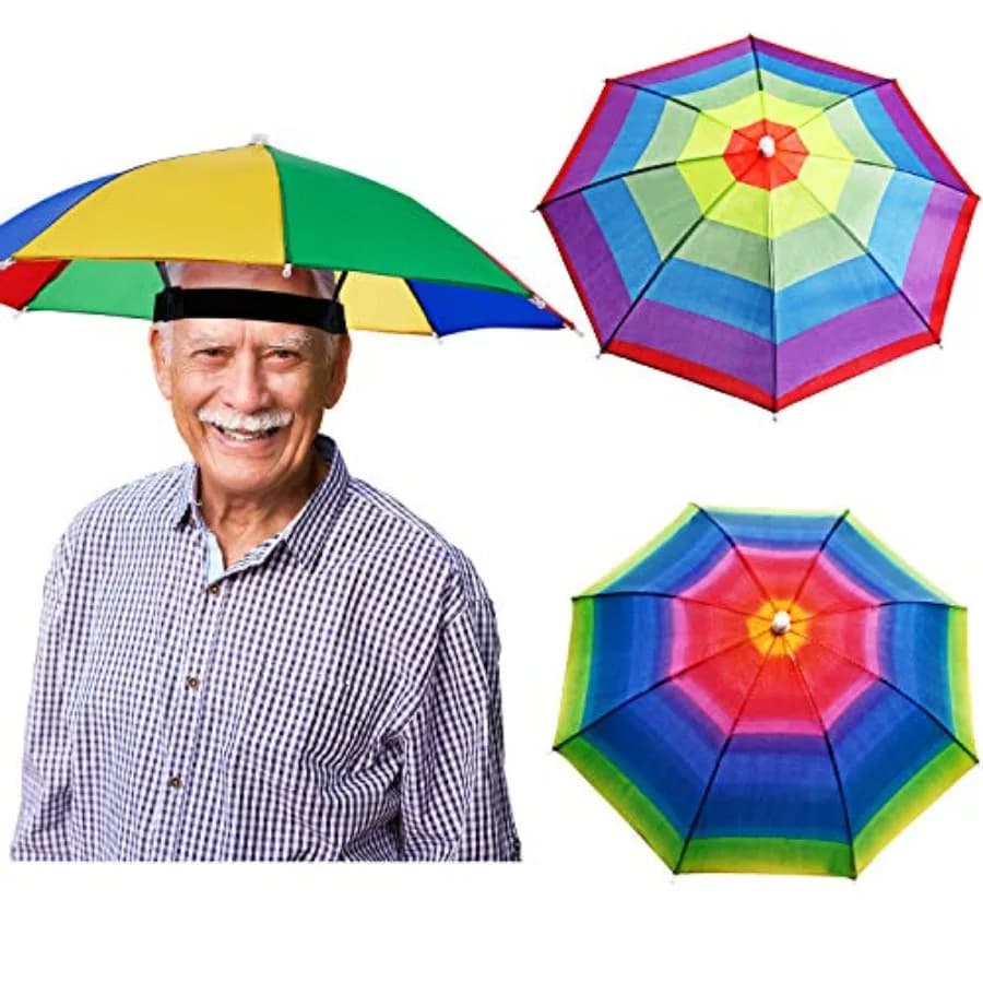Set di 3 Cappelli Ombrello Arcobaleno per Adulti, Cappello Ombrello con Fascia Elastica Regolabile per Donne e Uomini, Ideale per la Pesca