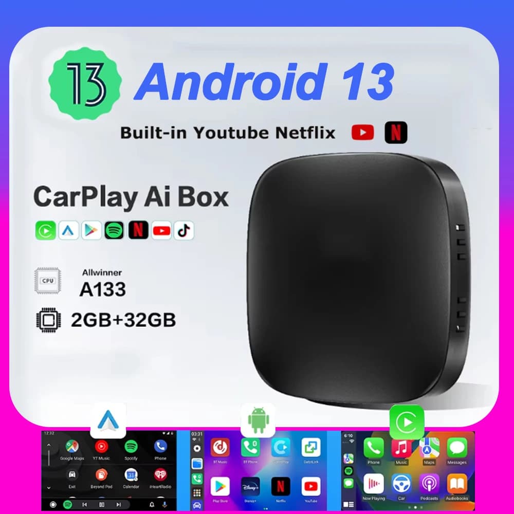 Carplay Box Android 13 Wireless Android Auto Smart TV Box Sistema intelligente per auto Supporto WIFI Netflix YouTube FOTA Aggiornamento
