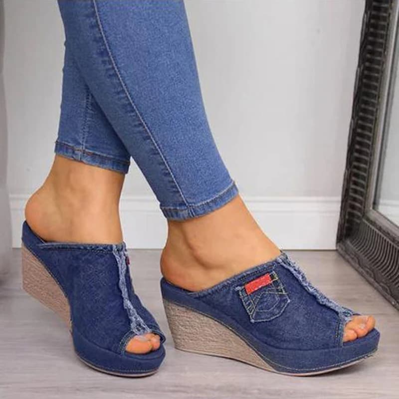 Black Cowboy Fashionable Women's Heel Slippers Open-toe shoes slippers with wedge open sandals with plateau women's summer shoes