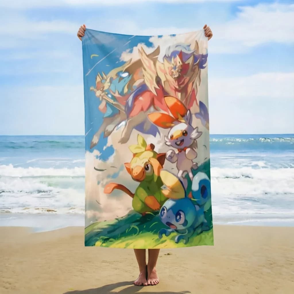Asciugamano da spiaggia Pikachu Pokemon, 1 pezzo, leggero e resistente, elegante e funzionale, ideale per nuotare, campeggio, bagno, viaggi in spiaggia e in piscina