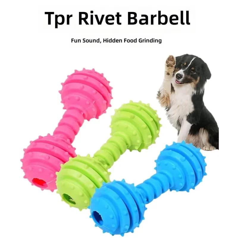 2026 Pet Dog Molar Stick Tooth Cleaning Toy Bite Resistant TPR Thorn Ring Barbell Dumbbell Sound Big Puppy Toy