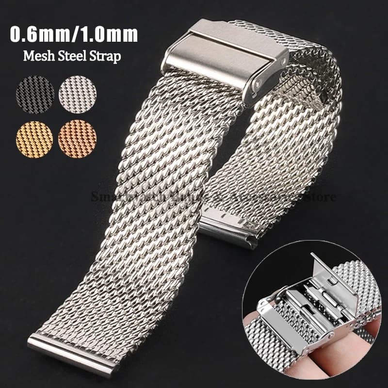 Cinturino in acciaio a maglia milanese 0,6 mm 1,0 mm Cinturino in metallo in acciaio inossidabile Uomo Donna Bracciale pesante universale 18 mm 20 mm 20 mm 24 mm