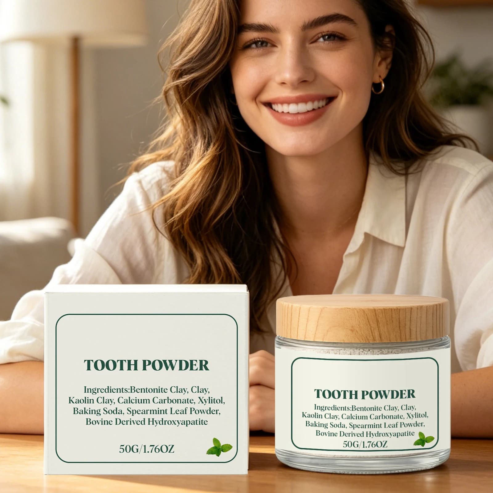 Polvere Dentifricia alla Menta per Alito Fresco e Duraturo, Rimuove lo Sbiancamento, Pulizia Profonda, Protegge le Gengive, Cura Orale Quotidiana, Sbiancante per Denti