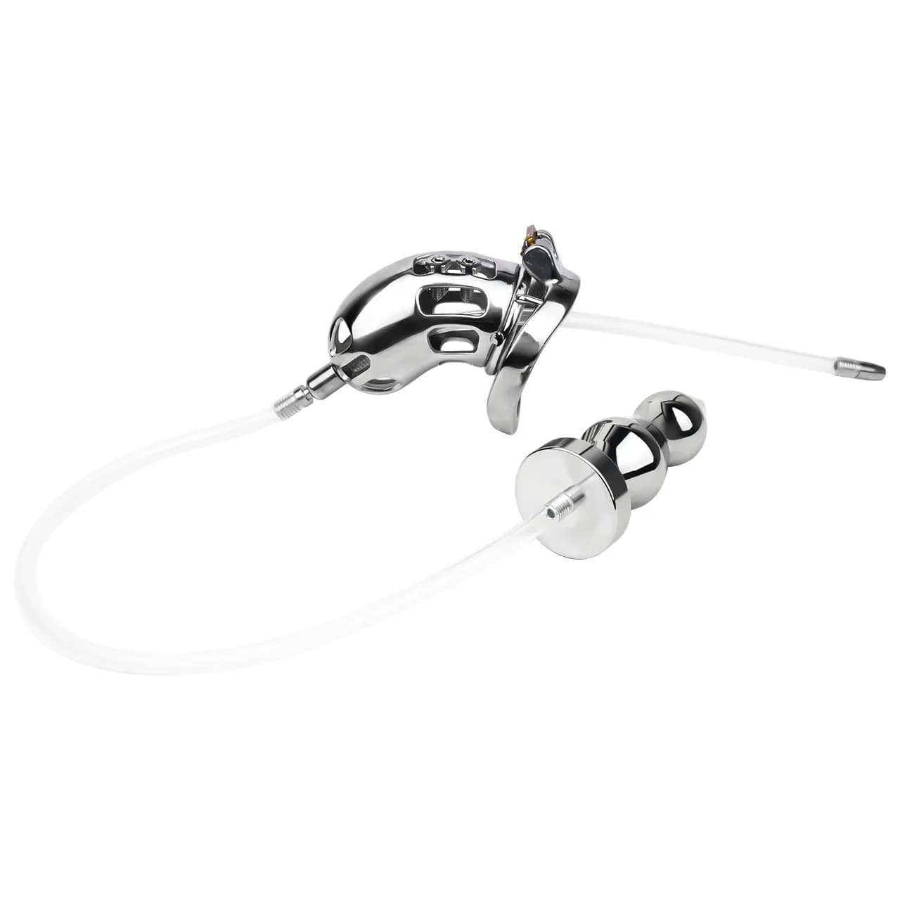 Male Chastity Cage Chastity Belt With Silicone Catheter Cock Lock Penis Rings Metal Anal Plug BDSM Sex Toys For Man