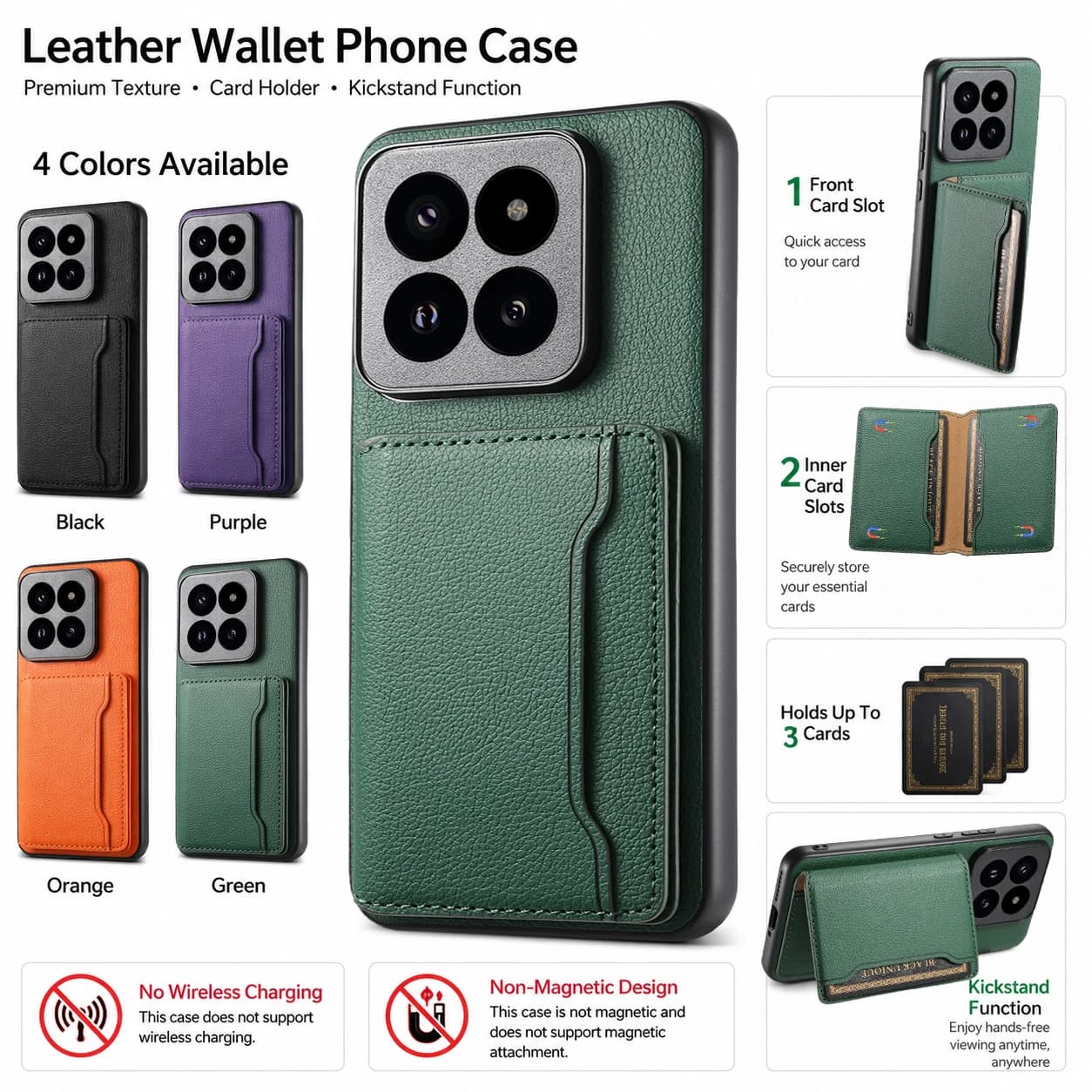 Denior Lychee Grain Faux Leather Wallet Stand Phone Case For Xiaomi 17T Pro 17 Ultra 17 Pro Max 15 Ultra 14T With Card Storage