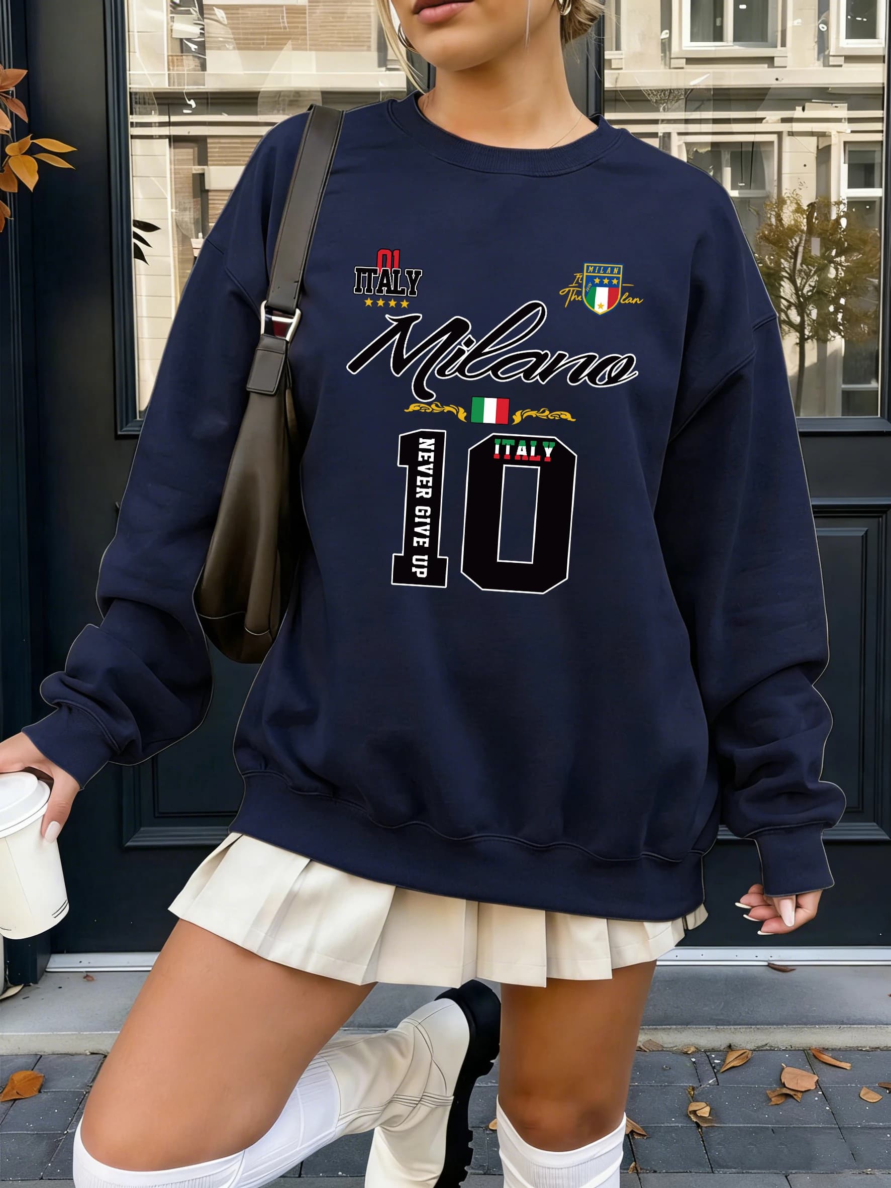 Women's Casual Sweatshirt with Design 'Never Give Up Number 10', Comfortable Autumn Clothing, Sporty with Round Neck