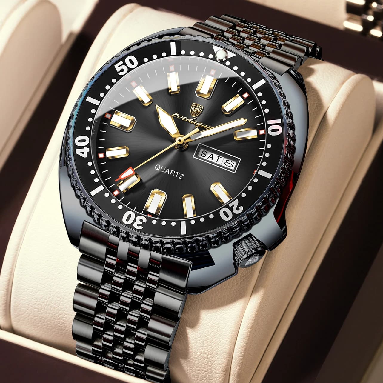 POEDAGAR Business Men Clock Date Week Waterproof Luminous Man Wristwatch Stainless Steel High Quality Quartz Men's Watches Reloj