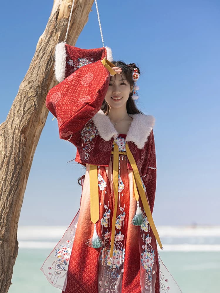 Set Giacca Corta in Stile Nazionale Originale Fuyitang Liu Zifei con Abito Ricamato a Collo Alto, Hanfu Invernale da Donna