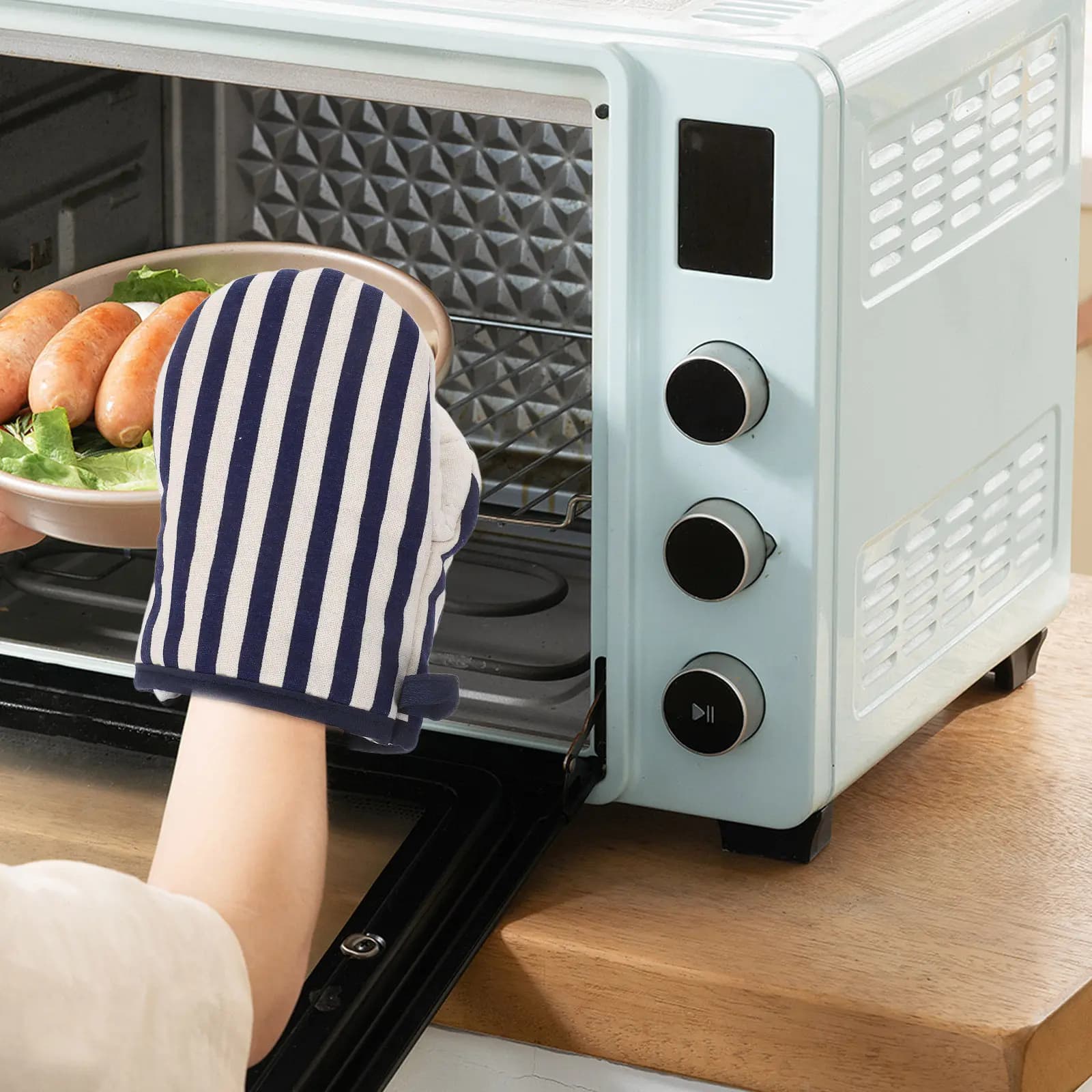 Oven Gloves Heat Resistant Cotton Microwave Mitts Non-Slip Textured Surface Insulated Baking Grilling Air Fryer Cooking Kitchen