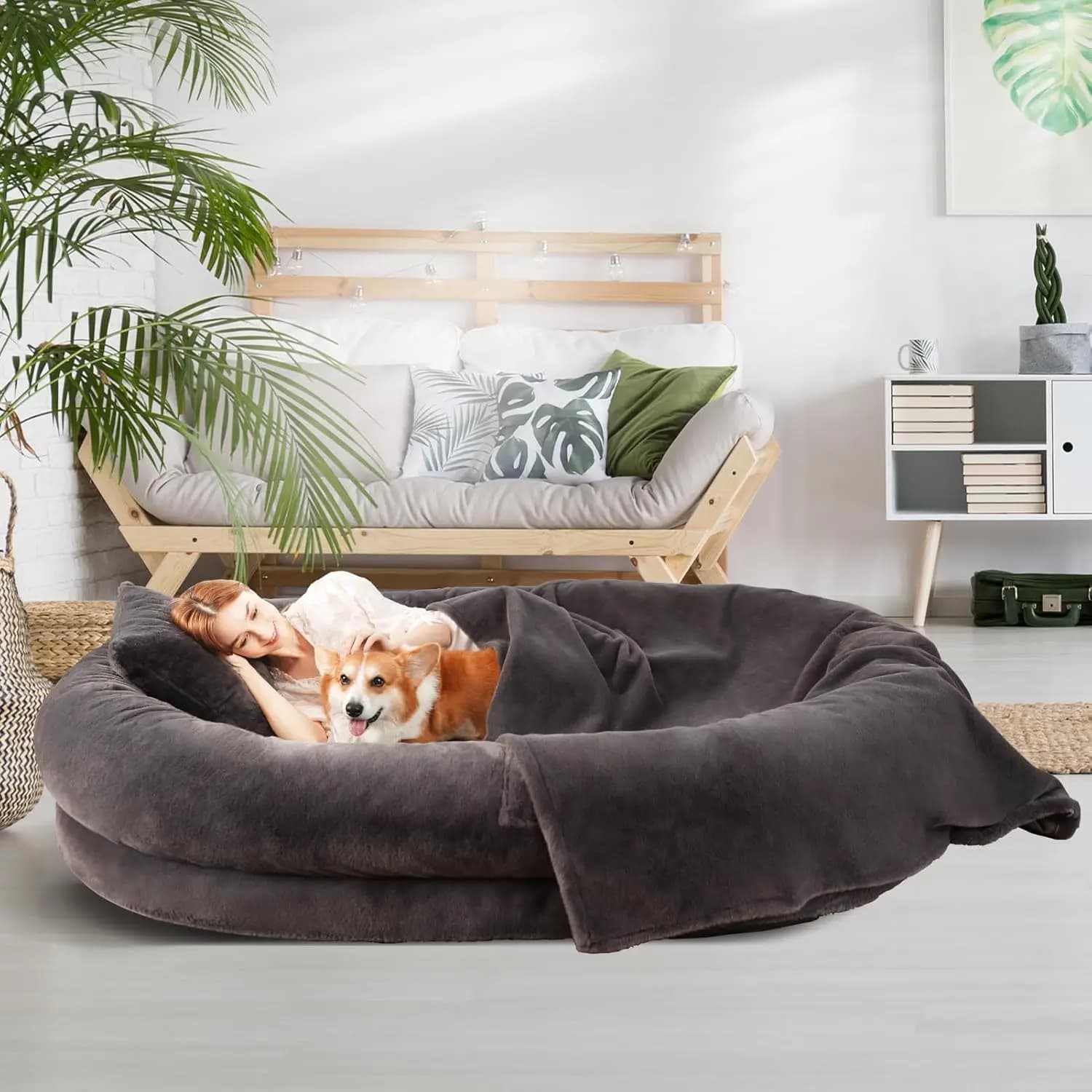 Cuccia Ortopedica Grande per Cani Adulti, 73x56x12 Lavabile con Pelliccia Sintetica Rimovibile, Coperta Accogliente e Cuscino in Grigio Scuro