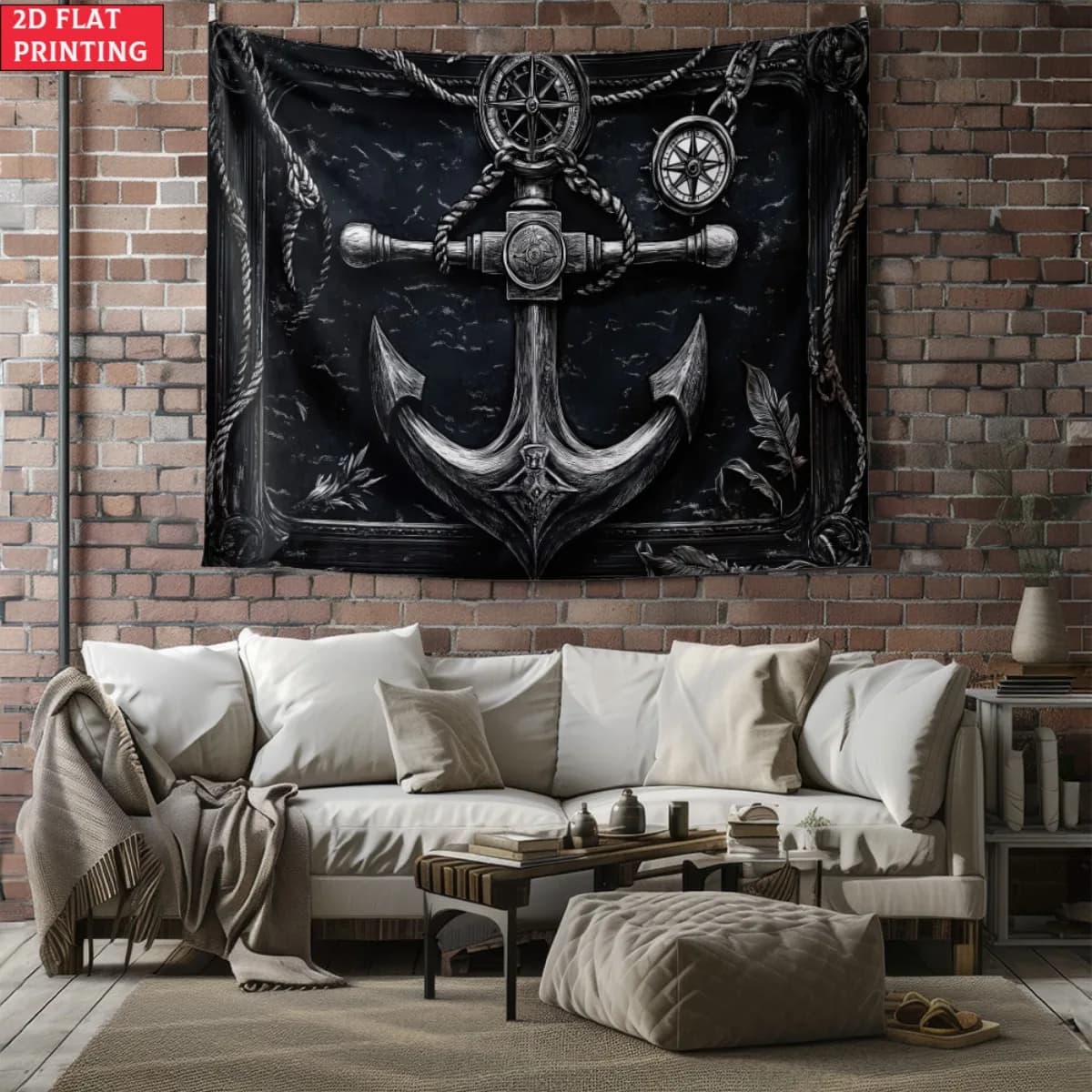 senza cornice ancoraggio nautico bussola corda arazzo nave pirata oceano tema appeso a parete arredamento bianco nero per cabina barca casa spiaggia