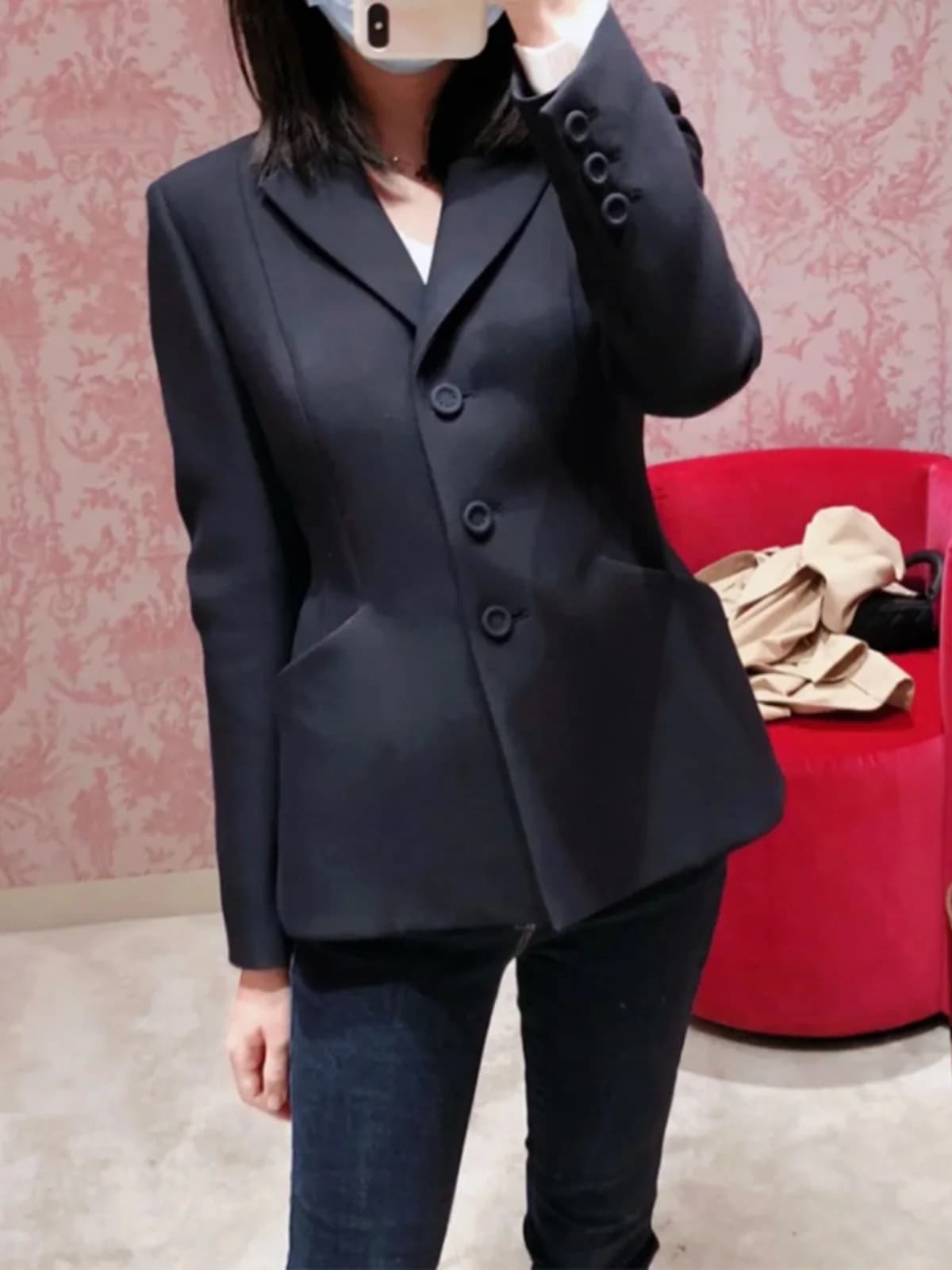Slim Fit V-Neck Suit Jacket Tailored 3 Button Waist Cinching Stand Collar Commute Style Women's Long Sleeve Color