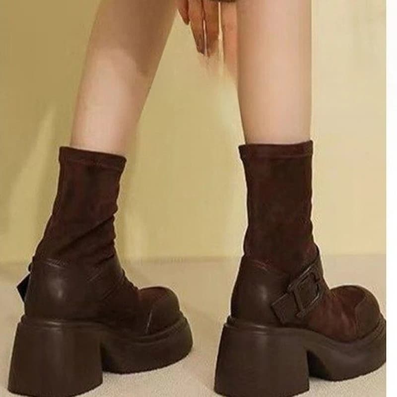 Long boots Elastic socks with women's platform Boots British Wind Show Slim boots with metal buckle 2025 New