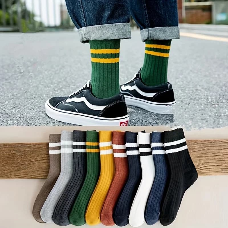 5 pairs of men's socks, trendy vintage fun vintage sports socks autumn and winter, trendy sports socks