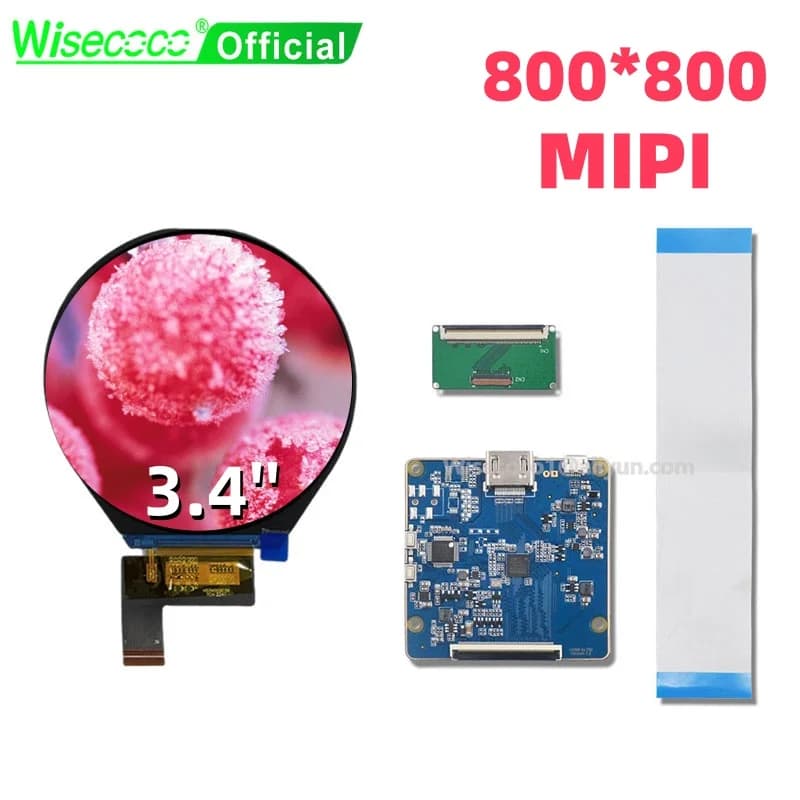 Wisecoco Roll Screen 3.4 ''Display LCD Circular For Raspberry Pi 5/4b Digital Signage Instruments Screen IPS 800x800 MIPI