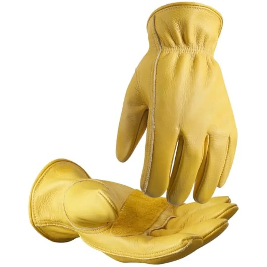 DULFINE Cowhide Leather Work Gloves for Men and Women, Reinforced Durable Gardening Gloves, Puncture and Cut Resistant