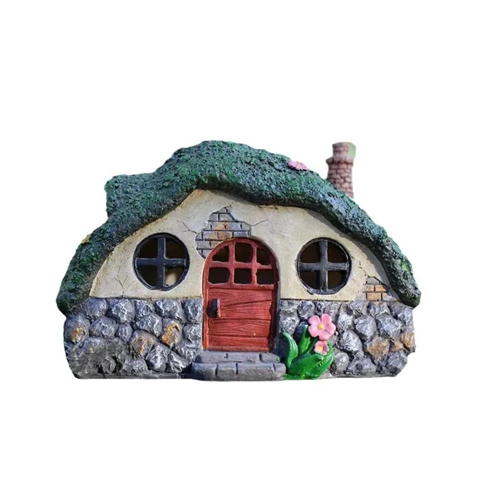 Figurine in resina per casa da giardino con energia solare dipinta a mano, luci resistenti agli agenti atmosferici, decorazioni da giardino per esterni
