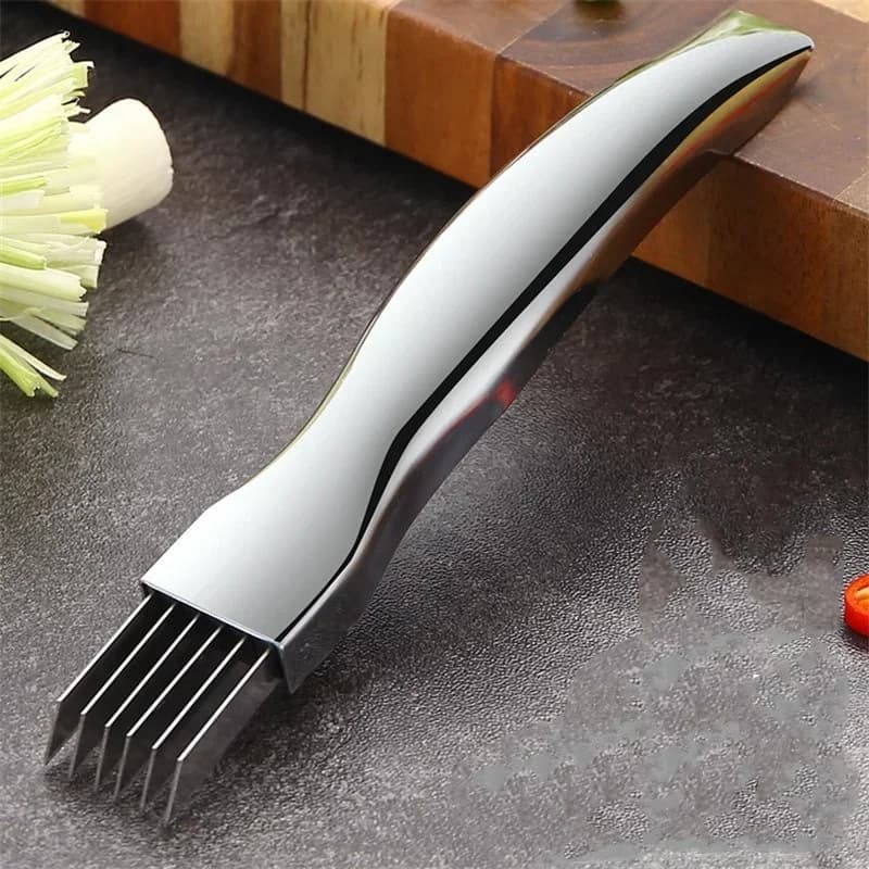 Trituratore da cucina Seta Il coltello Coltello per cipolla verde tritato in acciaio inossidabile Manico curvo Design Cibo rapido Chopper Cipolla verde