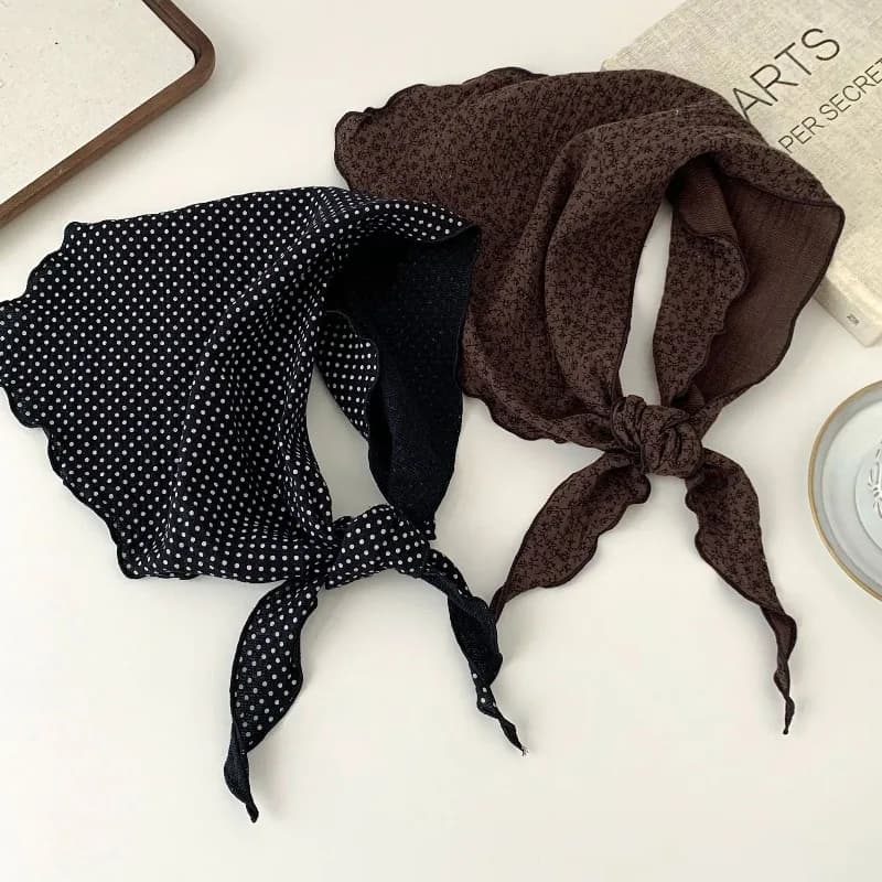 Artistic Floral Triangle Scarf Cotton Linen Premium for Women Spring Autumn Headband Hair Wrap Neck Scarf Soft Breathable Daily