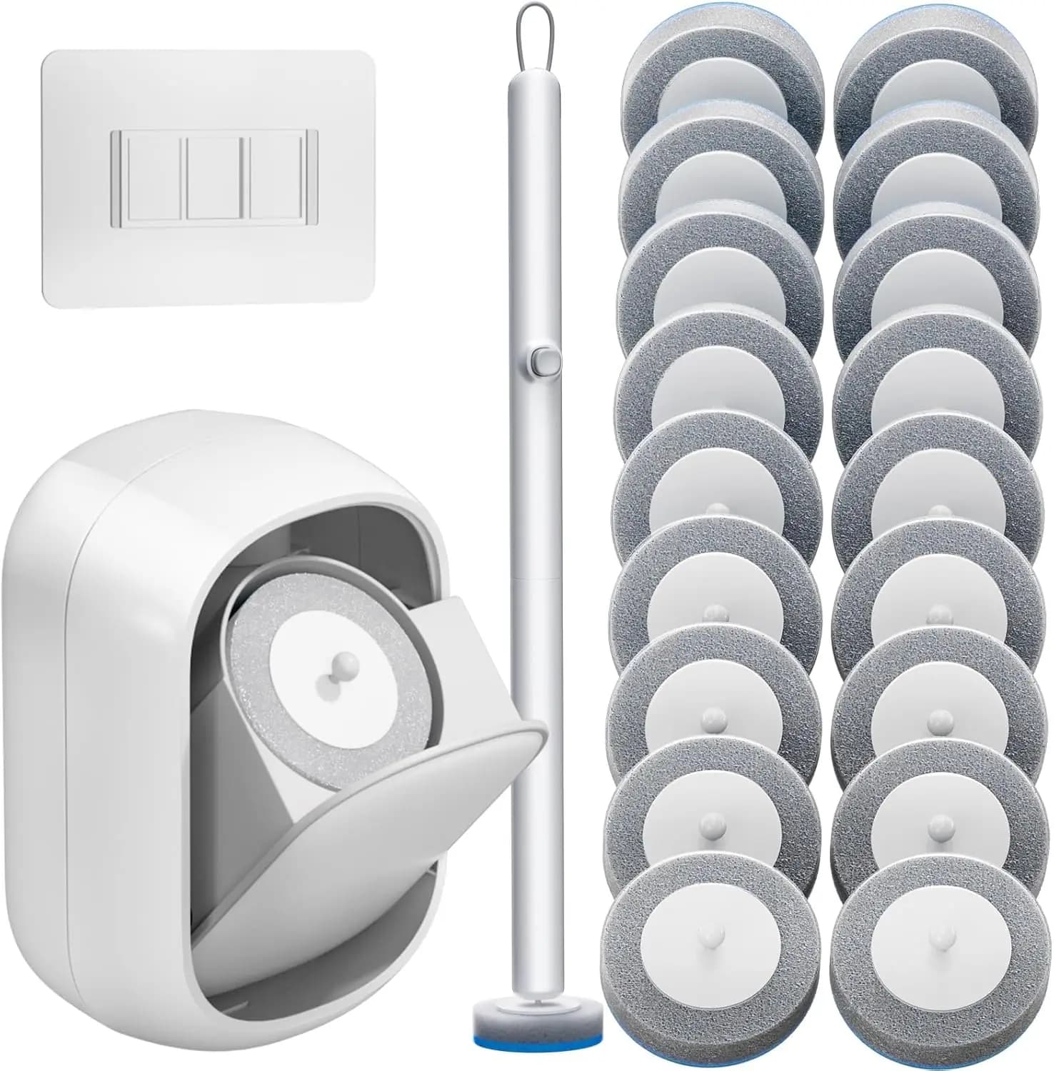 Disposable Toilet Brush and Holder Set with 18 Bowl Wand Cleaners Refill Pads, Bathroom Wall Mounted Toilet Bowl Cleaners Kit.