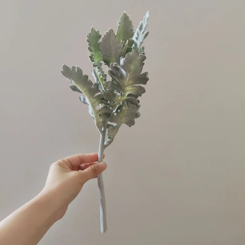 Artificial Flocked Dusty Miller Faux Realistic Tropical Plants Branches Greenery For Diy Bouquets Wedding Christmas Wreath Decor