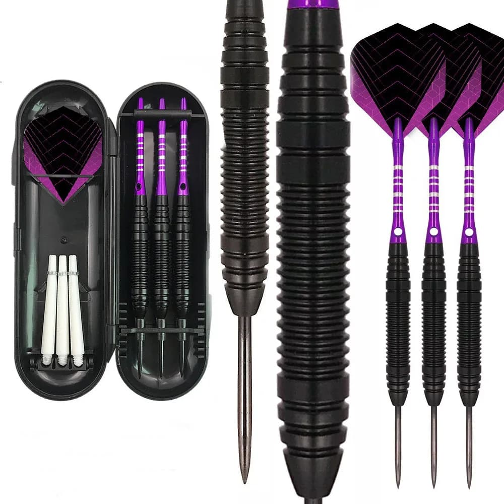 Professional Steel Tip Darts Set with Carry Box Replacement Shafts & Flights for Hard Dartboard Party Game Holiday Gift