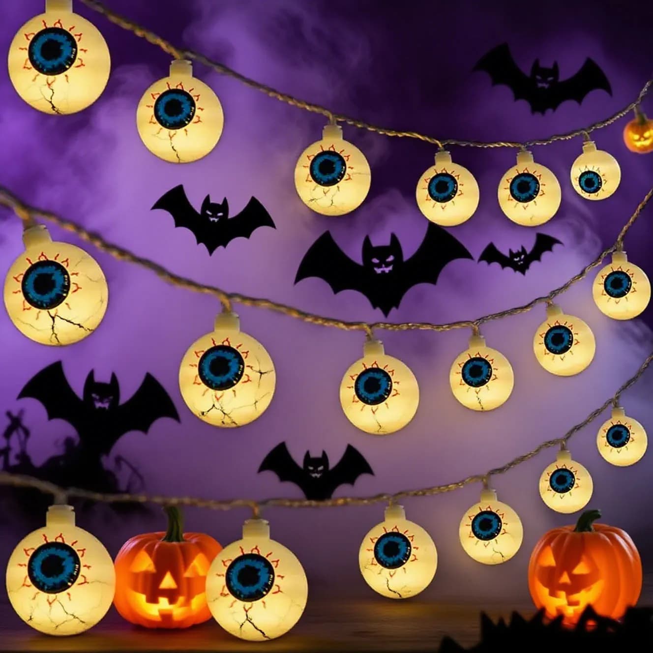 Luci a stringa a LED per Halloween con bulbo oculare Lampada decorativa per feste spettrale alimentata a batteria per illuminazione natalizia per interni di bar di casa stregata