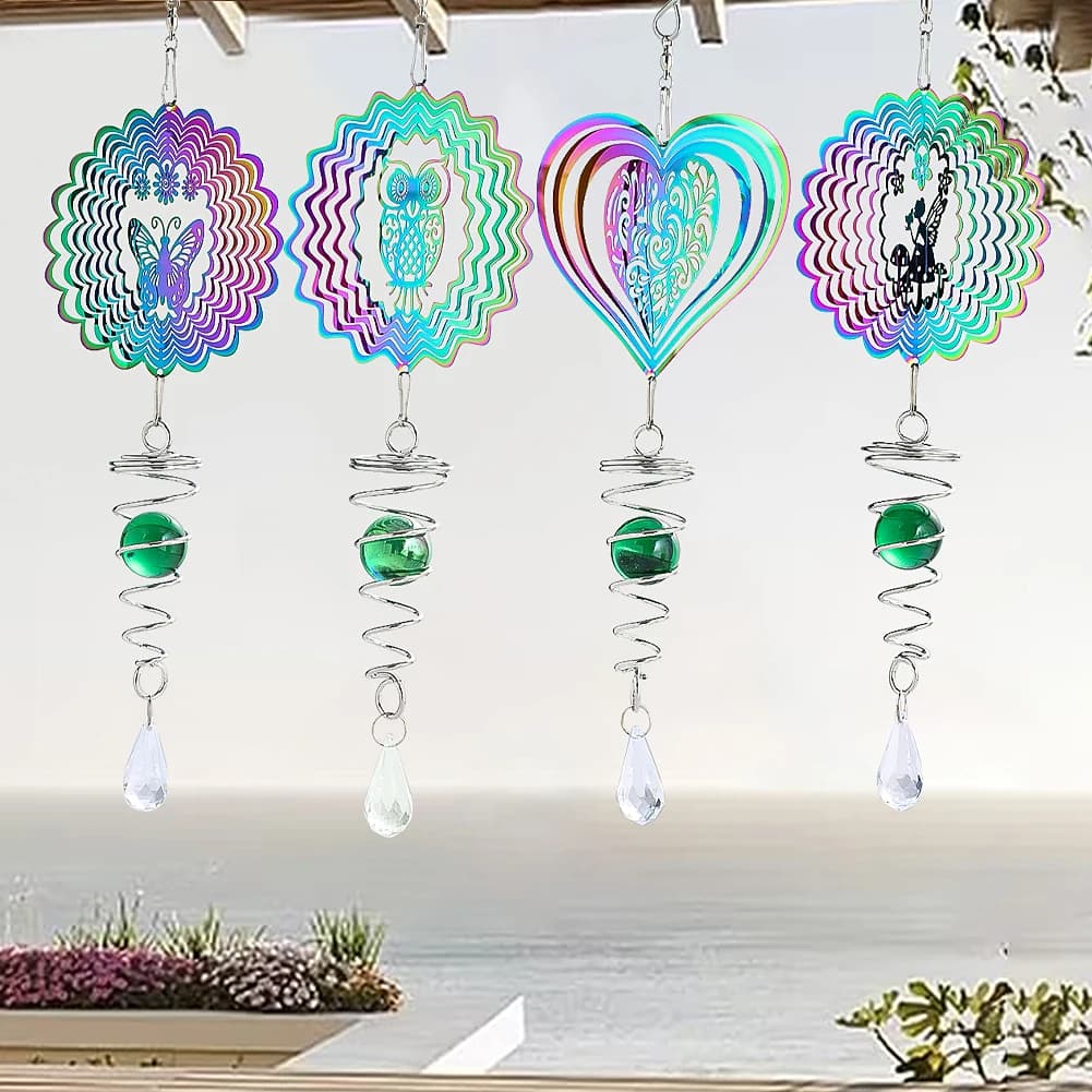 Sfumatura cinetica Colore Spinner a vento Scultura Campanelli eolici 3D Sun Catcher Gazing Ball Stabilizzatore coda a spirale Fata Giardino appeso