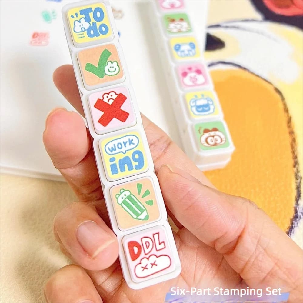 Creative Cartoon Animal Seal Stamp Set Kawaii Versatile DIY Stamps Six Button Set Reward Stamps Daily Decorative