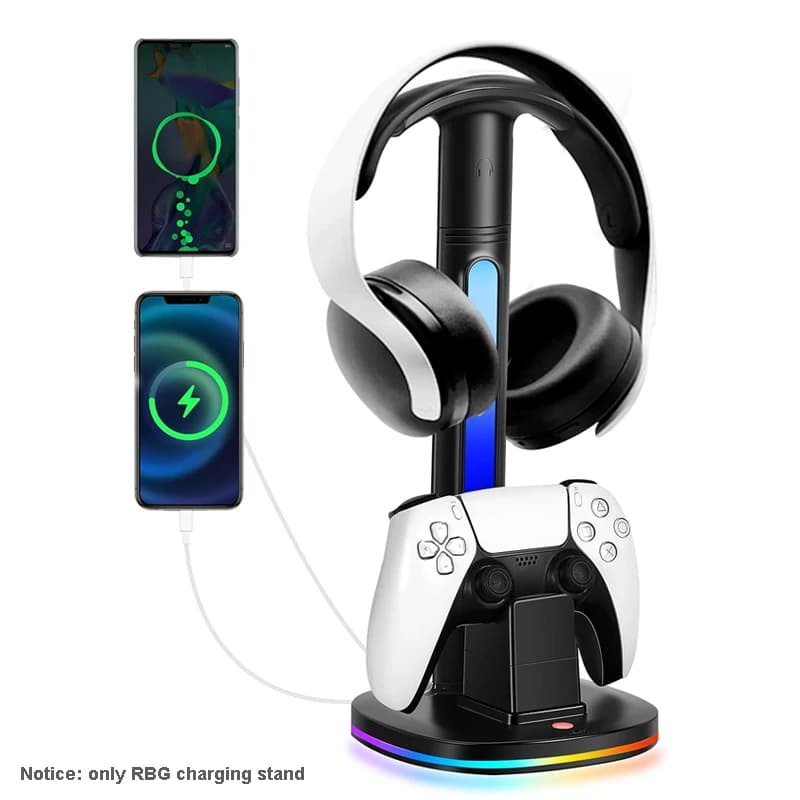 Stazione di ricarica del controller Supporto per caricabatterie con supporto per cuffie RGB con 2 porte USB Supporto per cuffie per PS5/4 Xbox Series X/S Switch