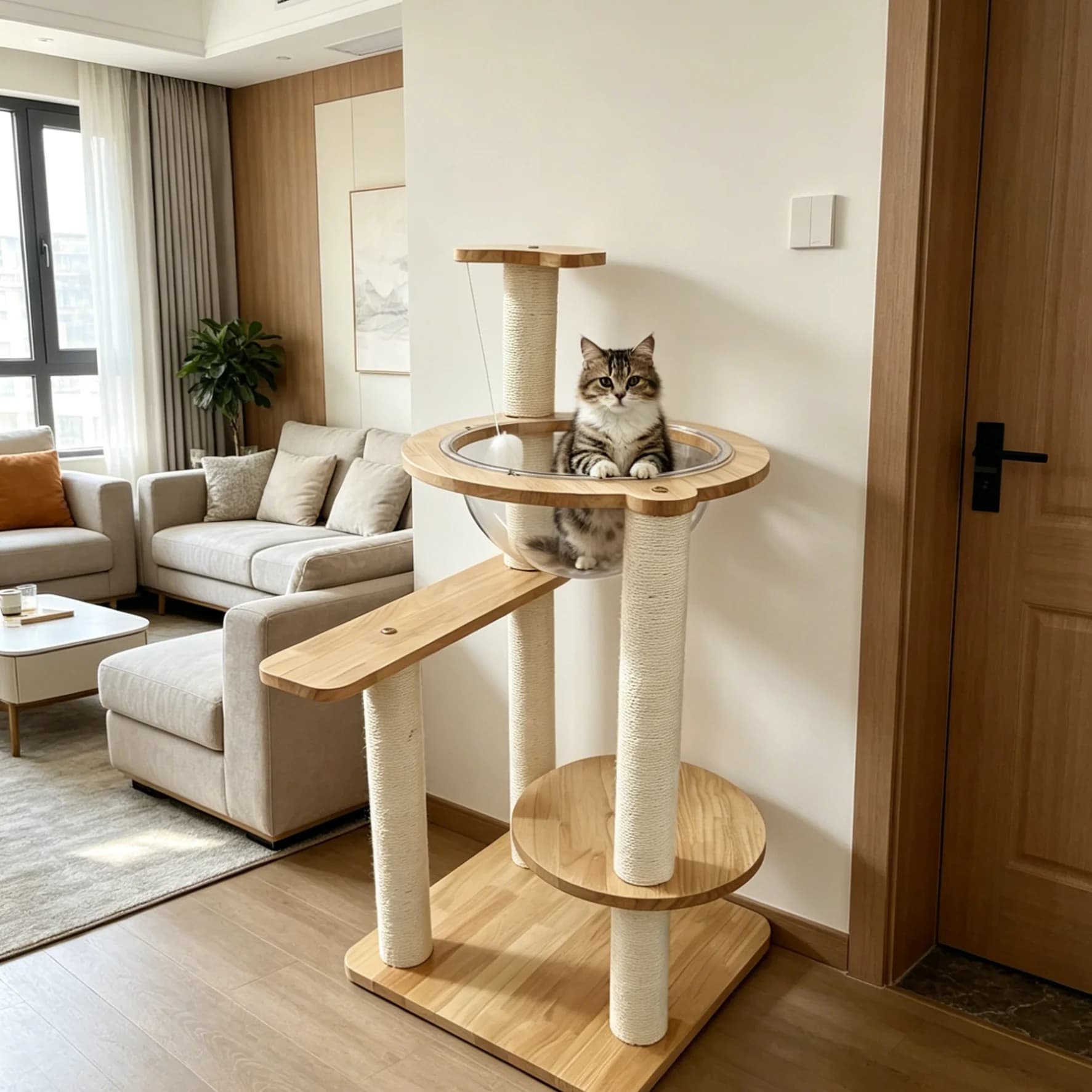 Solid Wood Foldable Cat Tree Tower Eco-Friendly Modern Luxury Cat Climbing Frame Living Room Bedroom Apartment Dropshipping