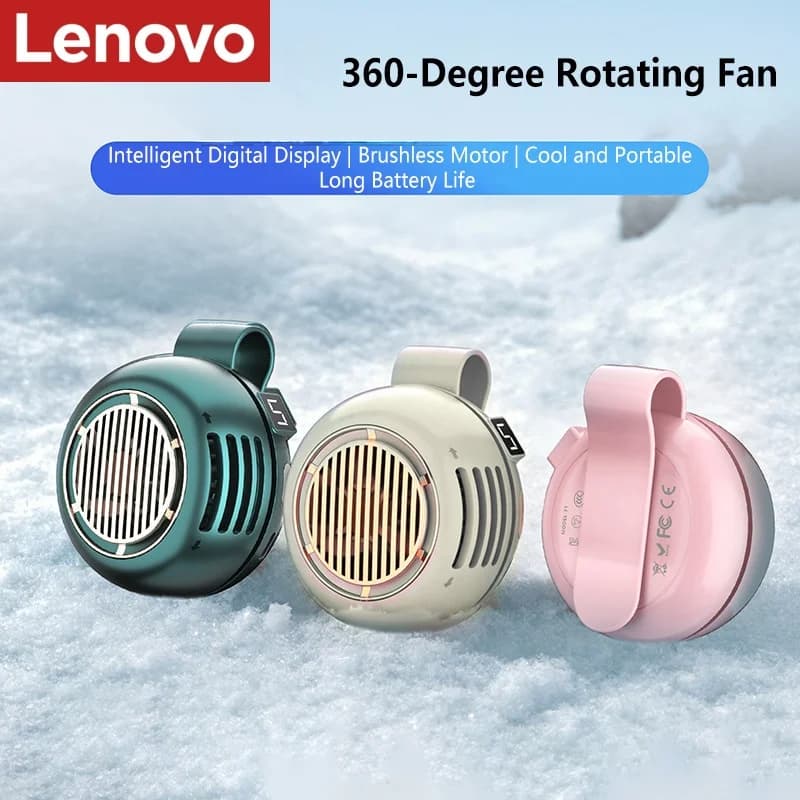 Ventilatore Portatile Lenovo Clip Fan Mini Senza Pale, Raffreddatore d'Aria Portatile, Piccolo Ventilatore a Cinghia con Vento Potente, Ventilatore USB Ricaricabile