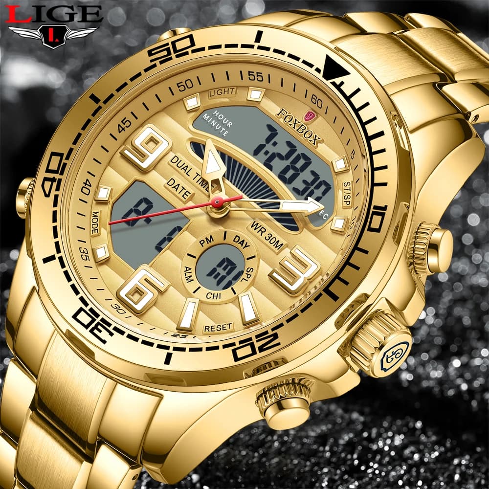 New LIGE Fashion Military Watches for Men Luxury Original Sports Chronograph Watch Waterproof Quartz Wrist Watch, Gift