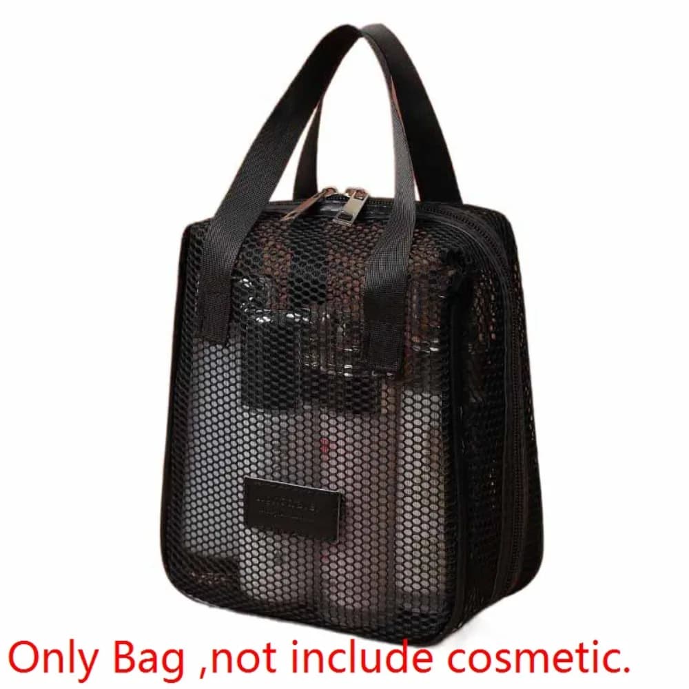 Casual Solid Color Mesh Cosmetic Bag Shell Zipper Transparent Makeup Bag Large Capacity Organizer Case Pillow Makeup Pouch Lady