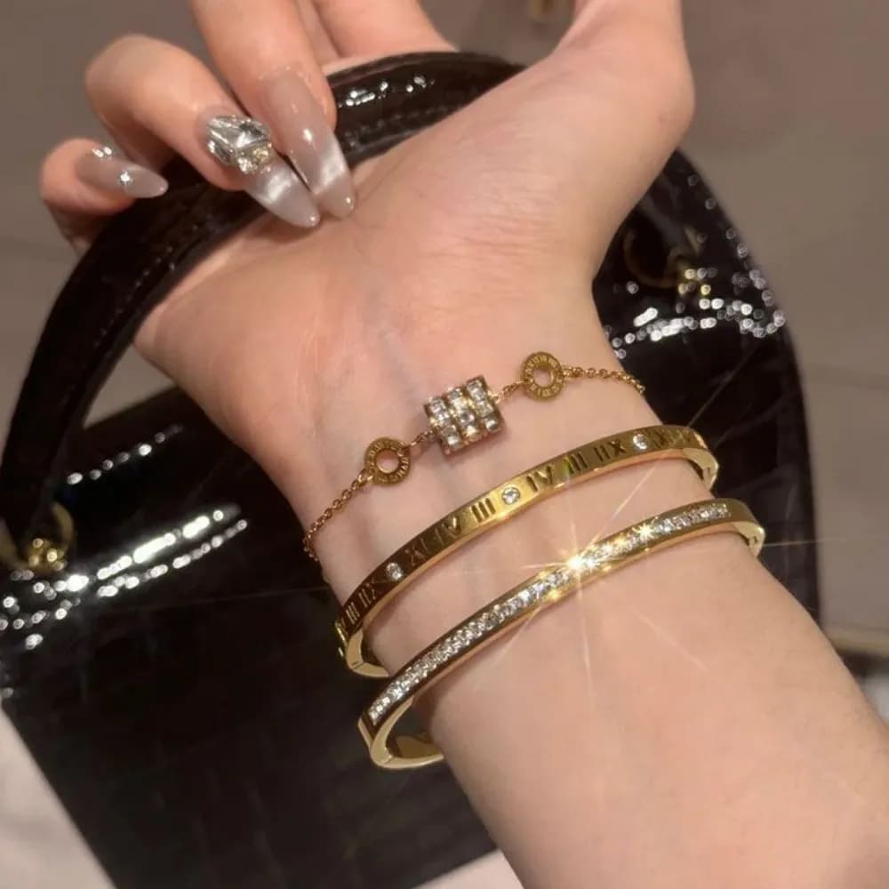 Yupsk 3 pz/1 pz Zircone Lucido Intarsiato Numeri Romani Impilati Braccialetto per Le Donne Squisito Alla Moda di Usura Quotidiana Accessori Dei Gioielli