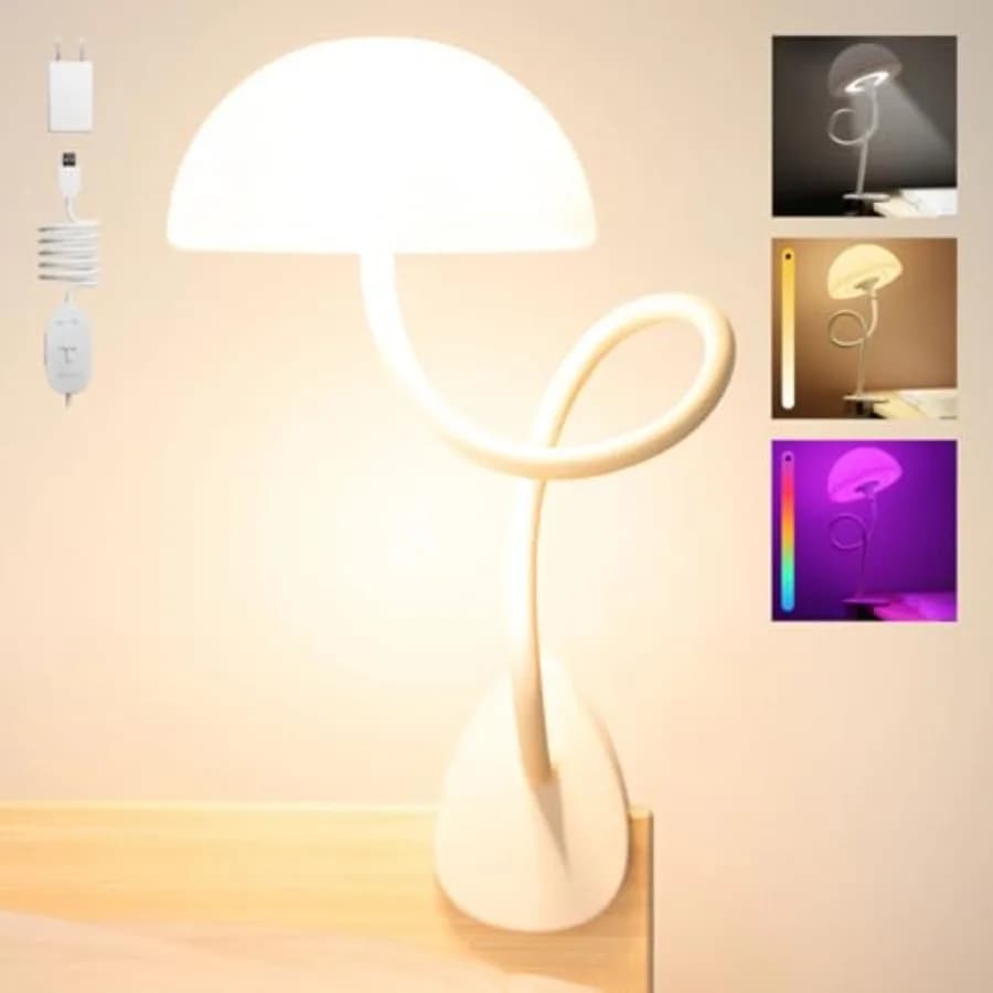 Shroommate Dorm Room Essential Clip On Bed Light - Headboard and Bedside Table Lamp, Flexible Reading Lamp, Night Light for Nur