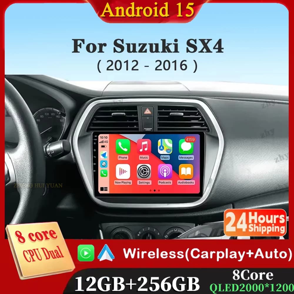 TIEYEZ Android 15 Autoradio Per Suzuki SX4 S-Cross 2014 - 2017 Lettore Multimediale Stereo GPS WIFI + 4G wireless Carplay Auto video