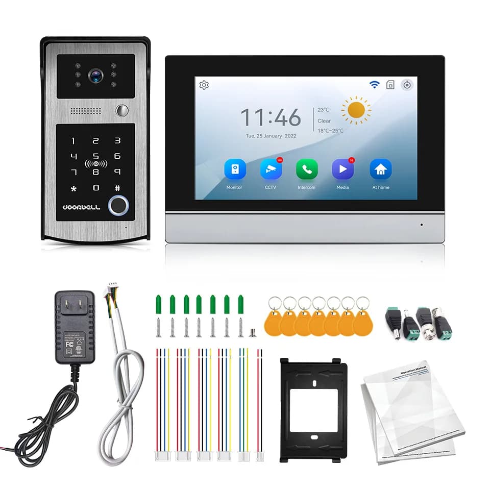 7inch IPS Screen 2MP 1080P Rifd /Password Tuya APP Wired Video Doorbell Visual Door Peephole Recording Video Door Phone Camera