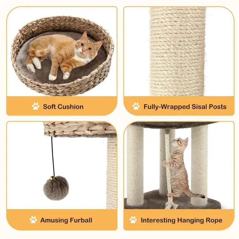 Albero per Gatti in Rattan da 41 Pollici con Posto Riposo - Marrone