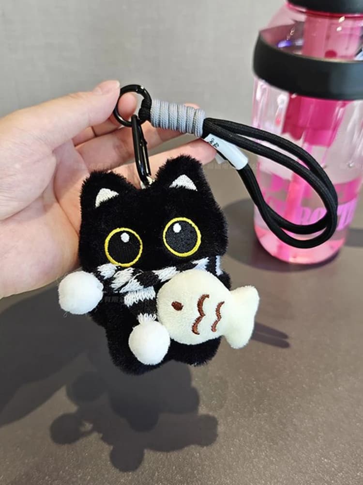Dark Shadow Cat, for solitary bags, soft velvet fur, plush keychain