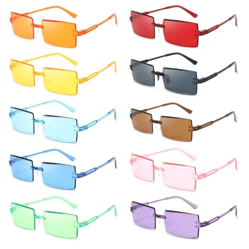 Occhiali da Sole Rettangolari Senza Montatura alla Moda, Colori Vivaci, Protezione UV400, Occhiali da Sole Senza Telaio per Donne, Ideali per l'Estate e Viaggi all'Aperto